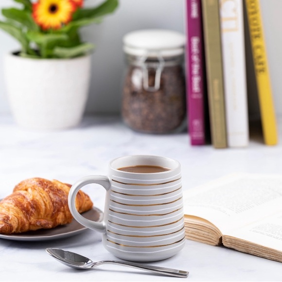 🍀Set of 2 Thyme & Table Stoneware Coffee Mug, 16 fl oz, Gray Stripe - Picture 6 of 6